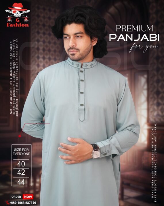 Premium Sea Green Embroidered Panjabi